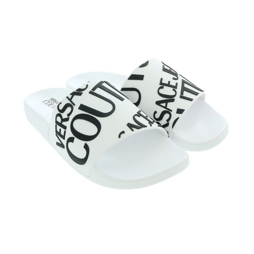 Versace Jeans Couture White Logo Print Slide Sandals